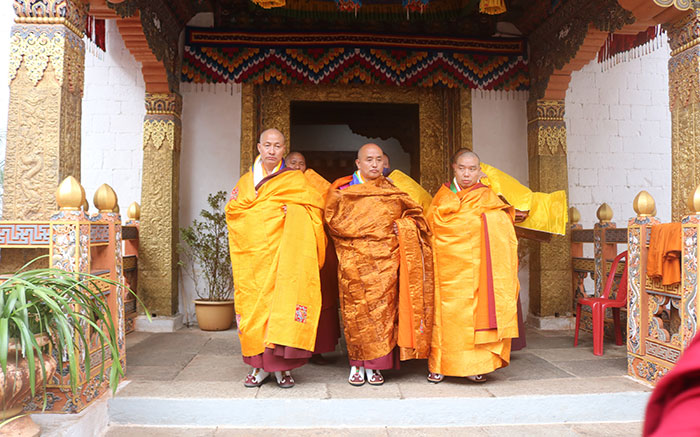 From left : Gaytsho Lopon Tenzin Norbu, Tsugla Lopon Karma Rangdrol and Yonton Lopon Trulku Namgyel