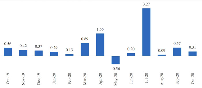 Month-on-month inflation trend during the last 12 months