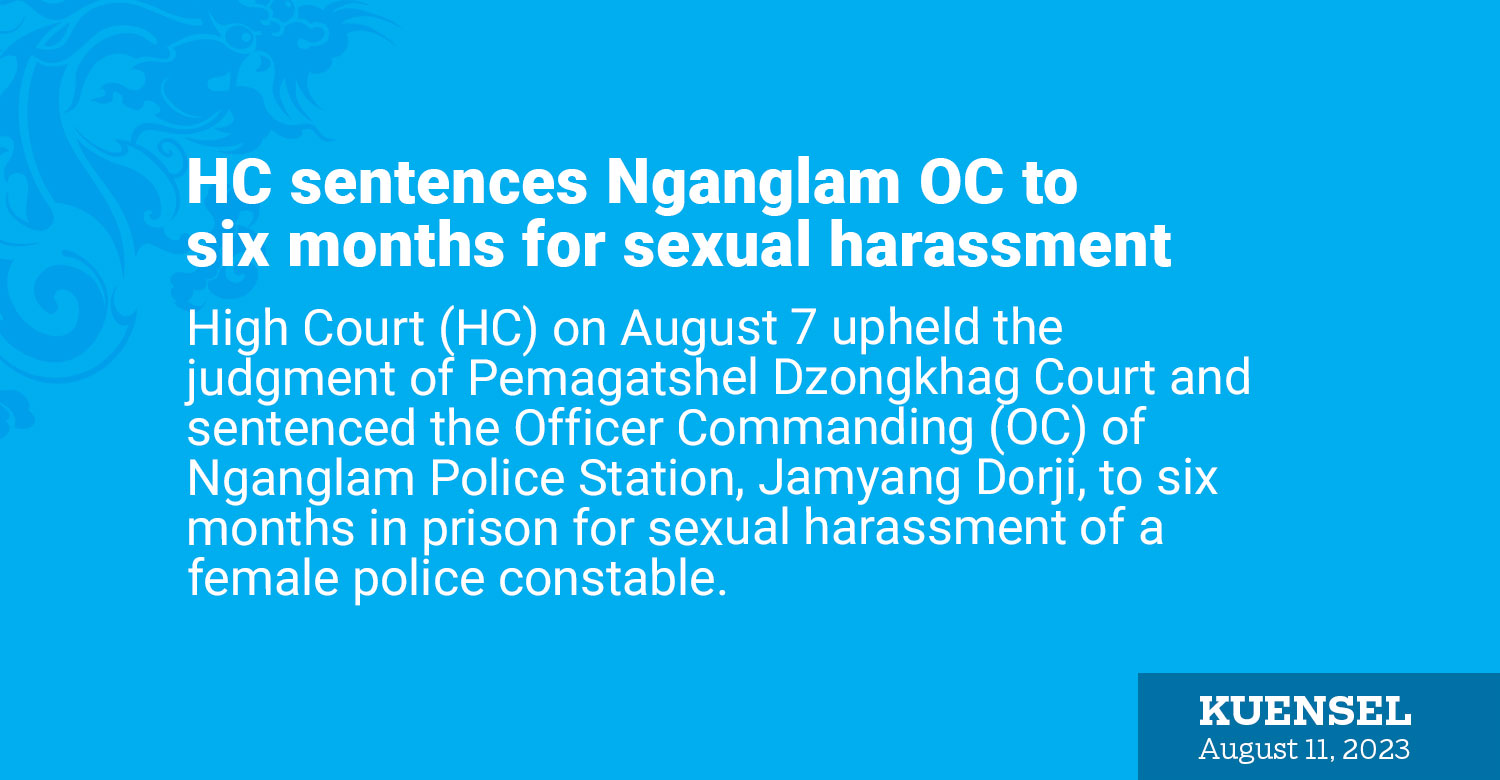 Hc Sentences Nganglam Oc To Six Months For Sexual Harassment Kuensel Online